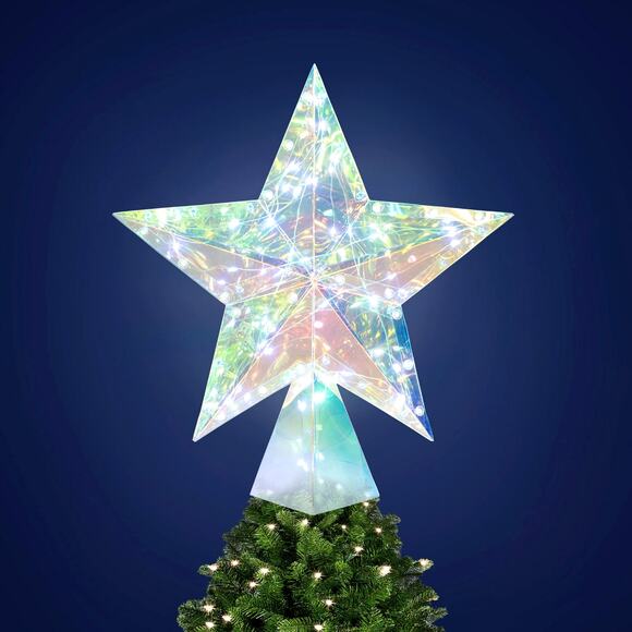Light Up LED Iridescent 3D Twinkling Star Christmas Tree Topper 12" Multi Lit - Picture 2 of 15